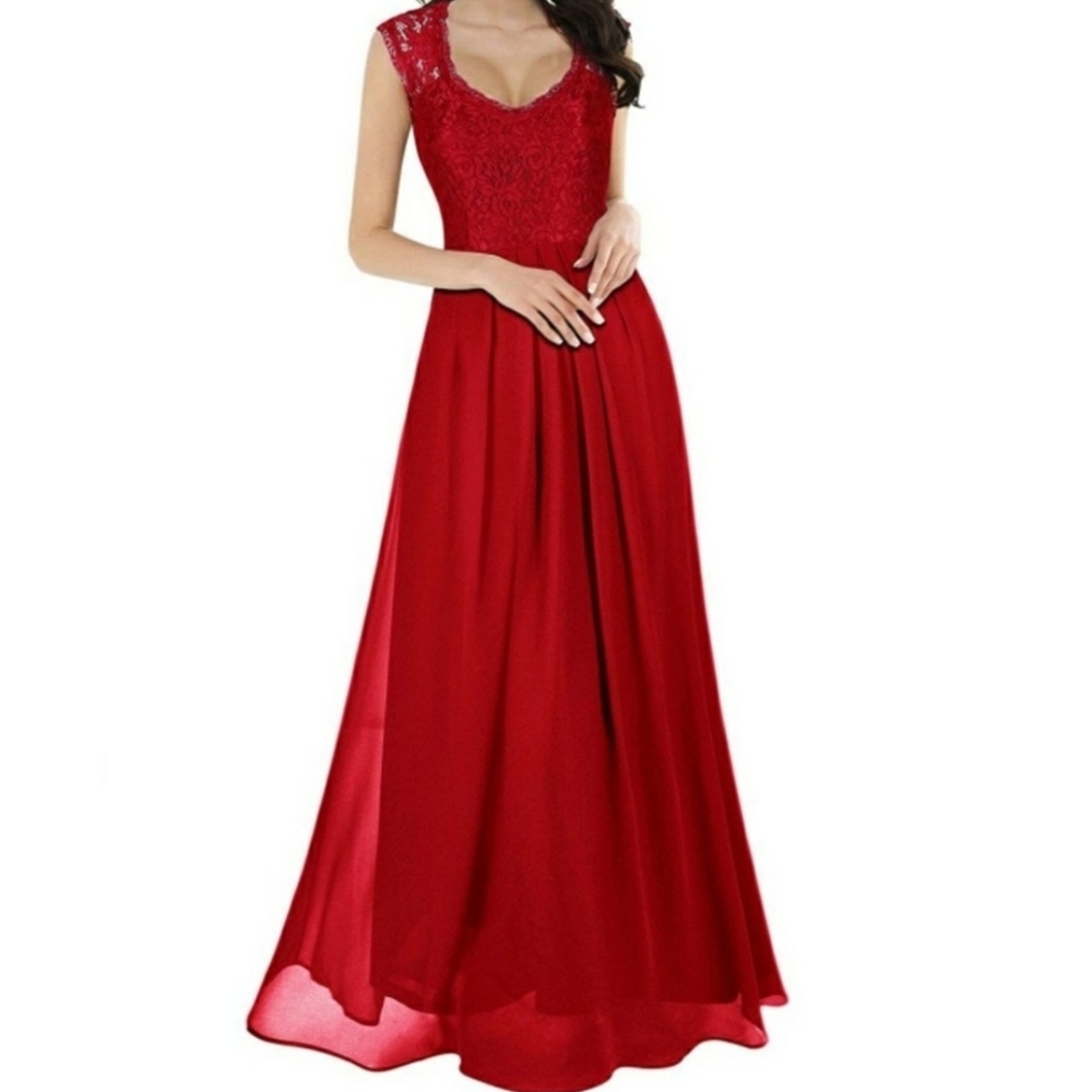 Miusol Red Maxi Dress with Lace top Size large